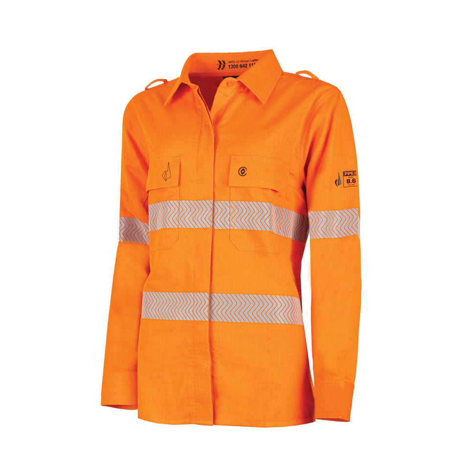 Womens Regular Weight PPE 2 L/S Hi-Vis Shirt with Segmented FR Reflective Tape
