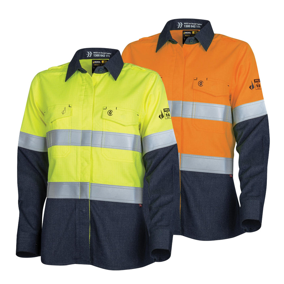 Womens Regular Weight PPE 2 L/S Two Tone FR Shirt with LOXY™ FR Reflective Tape