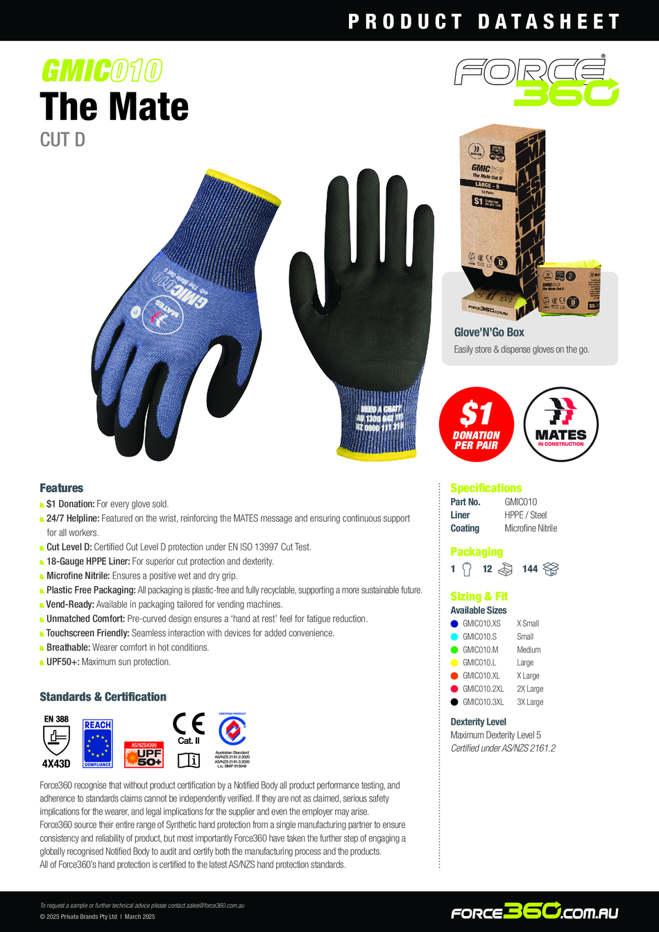 The Mate Cut D Glove - specifications