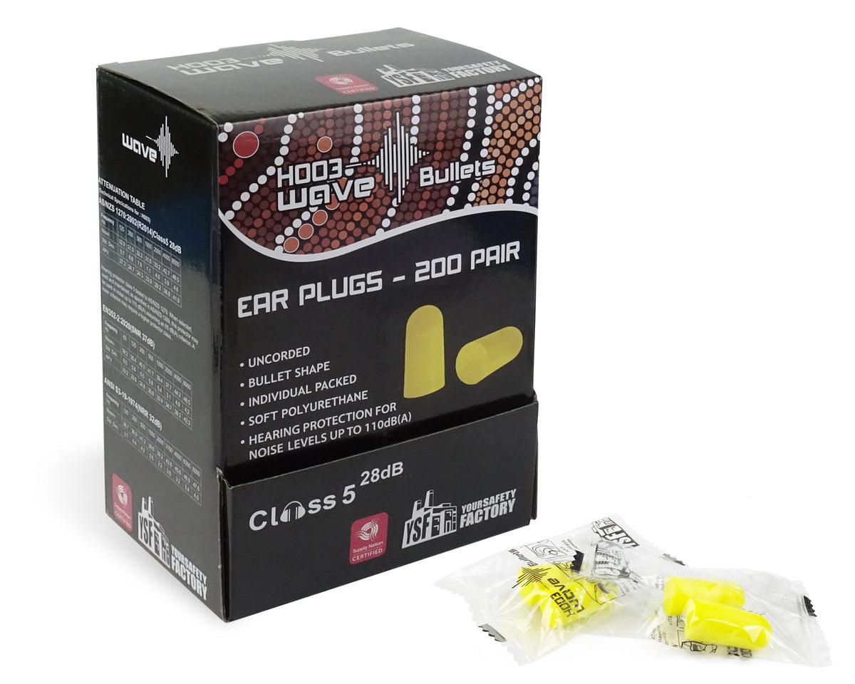 YSF Wave Bullet Earplugs 28dB H003 box of 200 pairs