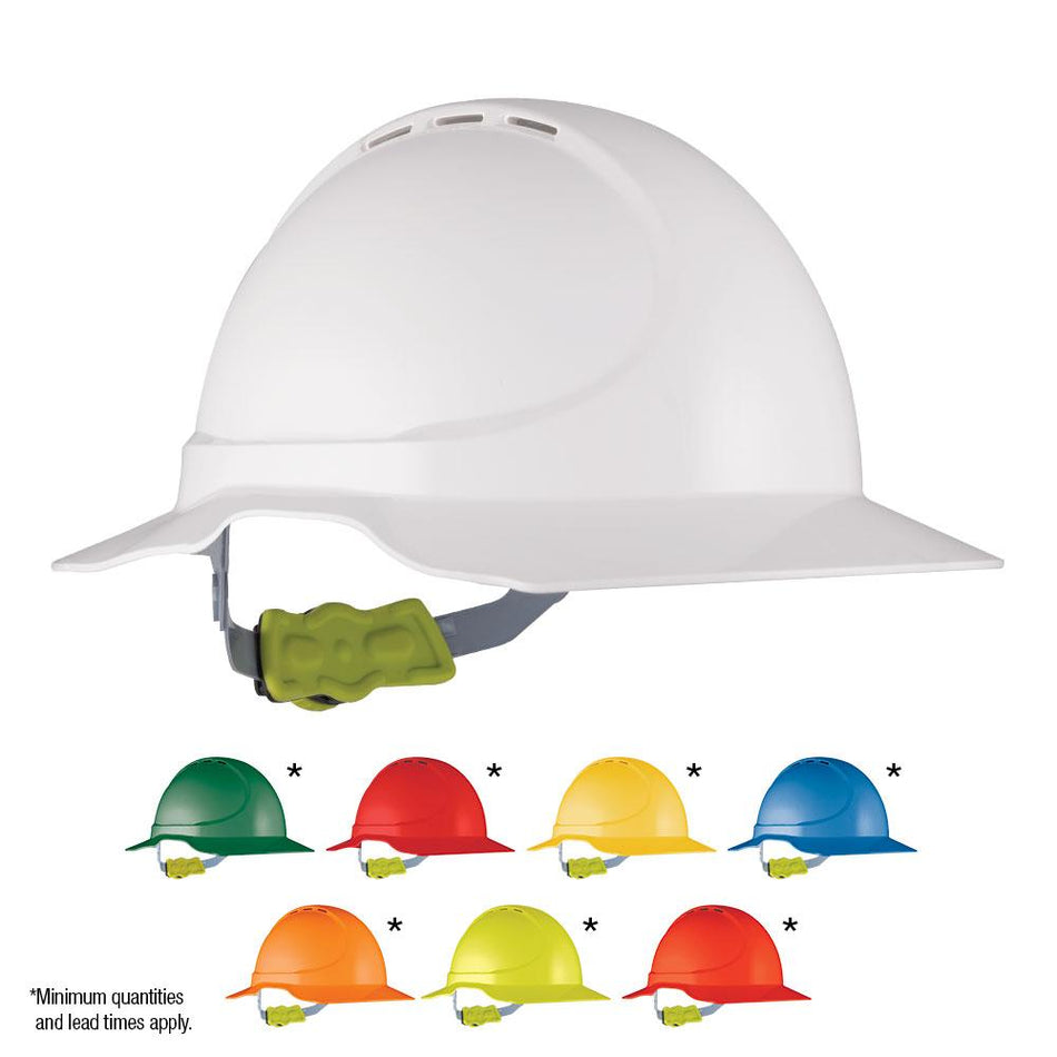 GT13 Type 1 ABS Vented Earmuff Suitable Broad Brim Hard Hat With Ratchet Harness - Pack of 10