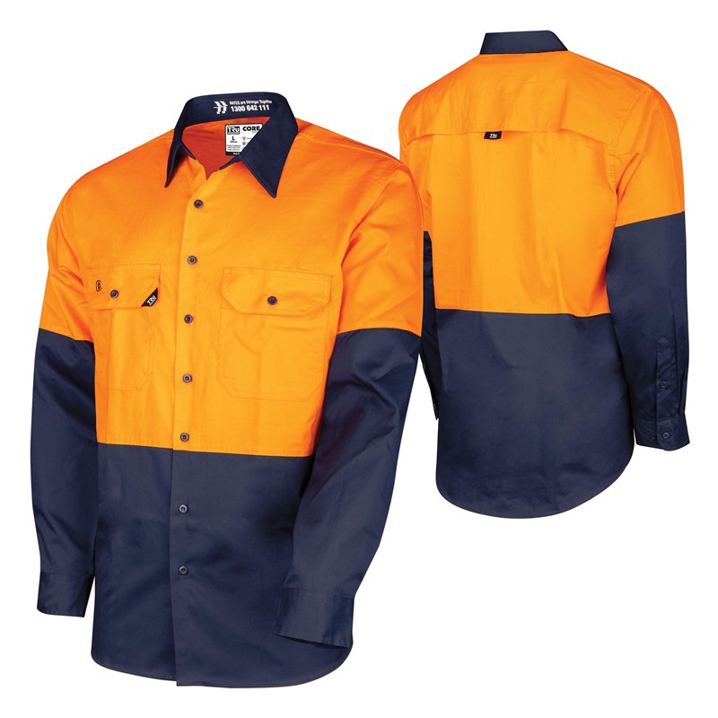 TRu Workwear CORE Series Vented Hi-Vis Drill Shirt CS2000 Orange/Navy