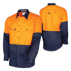 TRu Workwear CORE Series Vented Hi-Vis Drill Shirt Orange/Navy with Ternary logo